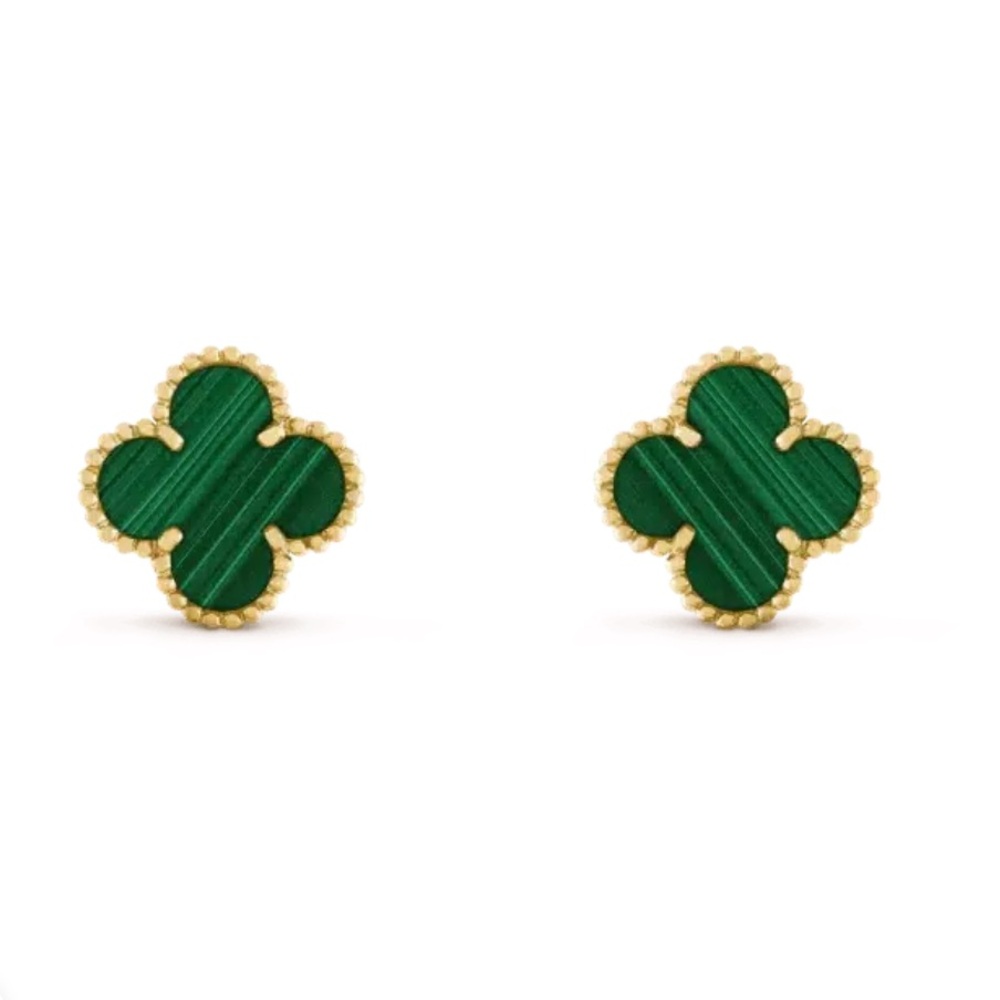 Green and Gold Malachite Clover Stud Earrings